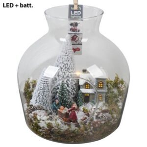 Huis and Tuindecoratie PTCV7606 Arrangement Christmas Village in glazen vaas met led
(2 Plants/Order)(24cmP 28cmH)